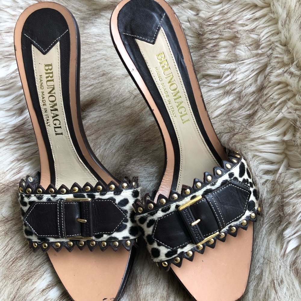 BRUNOMAGLI calf hair slide pumps.